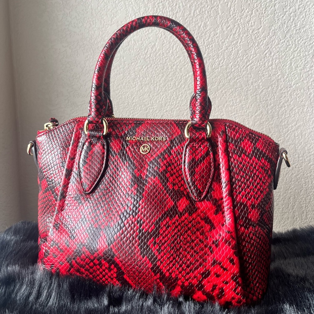 Micheal Kors Red Python Embossed Handbag - image 1